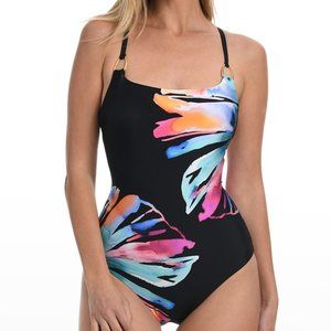 La Blanca  Prism Palm Crisscross-Back One-Piece Swimsuit Size 4